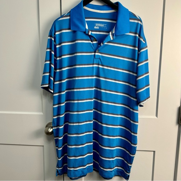 Nike Golf Tour Performance Polo Shirt Blue Stripe Short Sleeve Dri Fit XXL - Picture 1 of 5